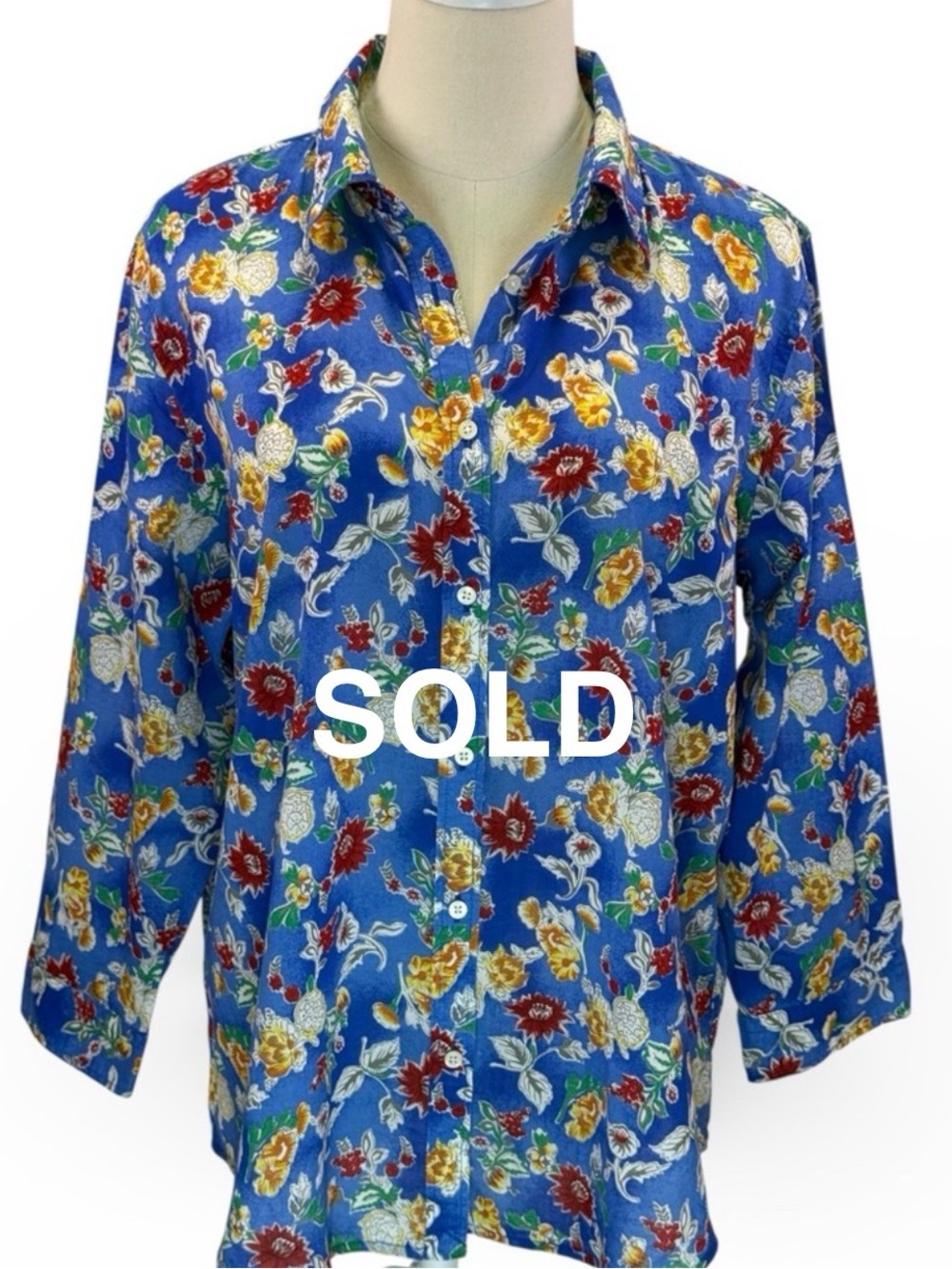 Lauren Ralph Lauren Women's Blue Floral Button Up Blouse Size XL